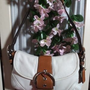 Coach ivory/white w/brown trim purse